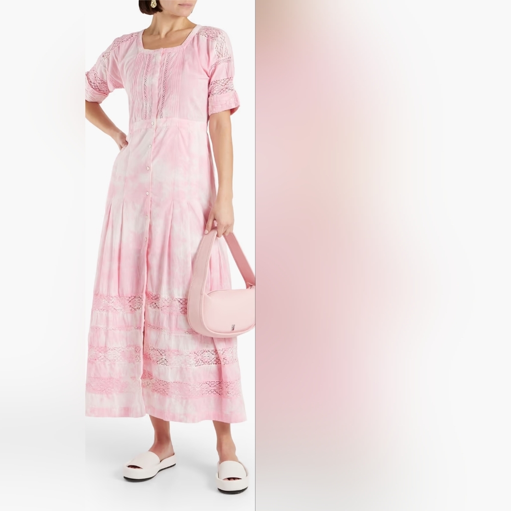 LoveShackFancy Pink‎ Button Down Cotton Maxi Dress Large